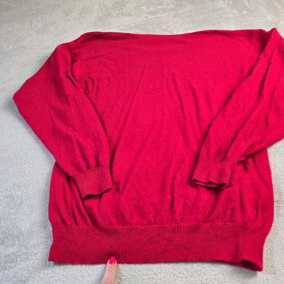 Vintage Cashmere Sweater Womens 38 Small Red Snow Lotus Soft FLAW Cutter Piece - Picture 7 of 15